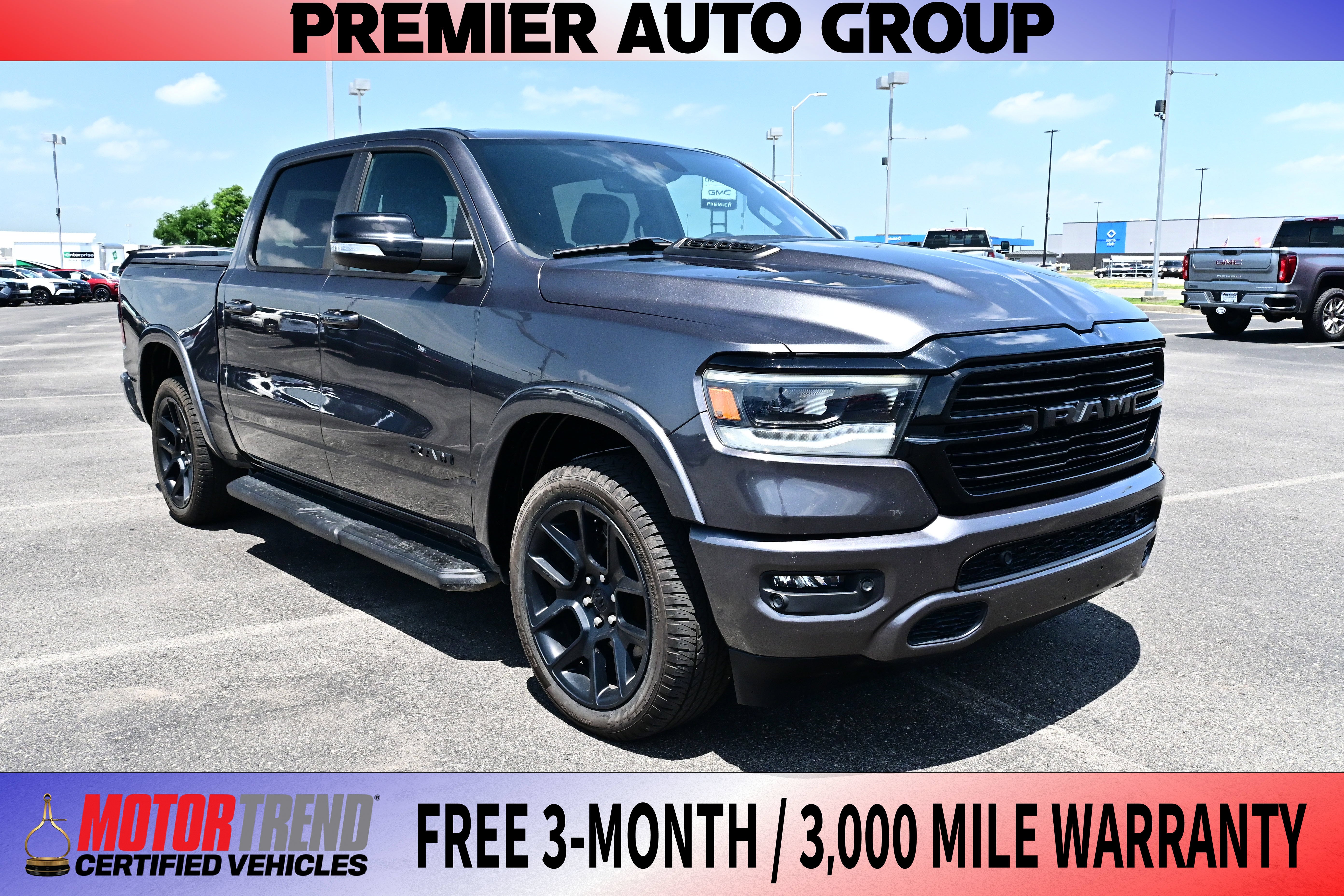 2022 RAM 1500 Laramie in Granite Crystal Metallic Clearcoat — front three-quarter view